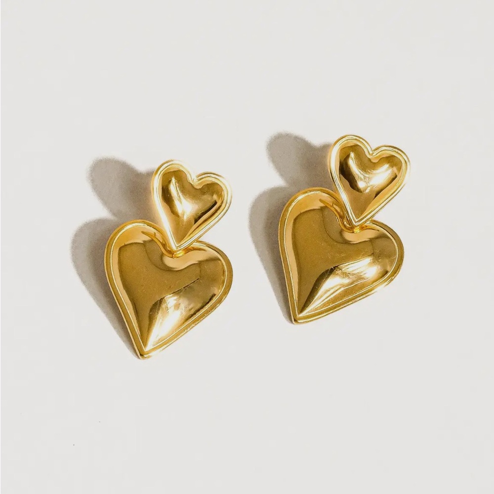 Double heart 18 karat gold plated earrings